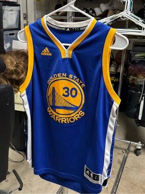 adidas Golden State Warriors Blue & Yellow Basketball Jersey - #30 LARGE YOUTH